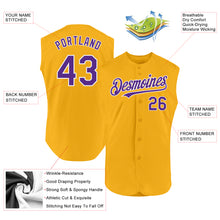 Load image into Gallery viewer, Custom Gold Purple-White Authentic Sleeveless Baseball Jersey
