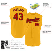 Load image into Gallery viewer, Custom Gold Red-Black Authentic Sleeveless Baseball Jersey