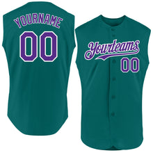Load image into Gallery viewer, Custom Teal Purple-White Authentic Sleeveless Baseball Jersey
