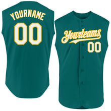 Load image into Gallery viewer, Custom Teal White-Gold Authentic Sleeveless Baseball Jersey
