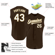 Load image into Gallery viewer, Custom Brown White-Old Gold Authentic Sleeveless Baseball Jersey
