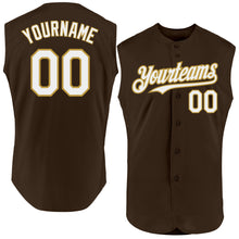 Load image into Gallery viewer, Custom Brown White-Old Gold Authentic Sleeveless Baseball Jersey