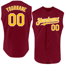 Load image into Gallery viewer, Custom Crimson Gold-White Authentic Sleeveless Baseball Jersey