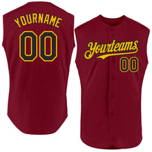 Load image into Gallery viewer, Custom Crimson Black-Gold Authentic Sleeveless Baseball Jersey