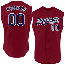 Load image into Gallery viewer, Custom Crimson Navy-White Authentic Sleeveless Baseball Jersey
