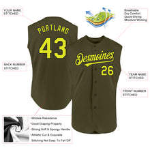 Load image into Gallery viewer, Custom Olive Neon Yellow-Black Authentic Sleeveless Salute To Service Baseball Jersey