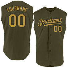 Load image into Gallery viewer, Custom Olive Old Gold-Black Authentic Sleeveless Salute To Service Baseball Jersey