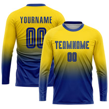 Load image into Gallery viewer, Custom Gold Royal Sublimation Fade Fashion Soccer Uniform Jersey