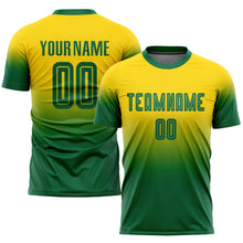 Load image into Gallery viewer, Custom Gold Kelly Green Sublimation Fade Fashion Soccer Uniform Jersey