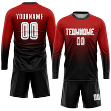 Load image into Gallery viewer, Custom Red White-Black Sublimation Fade Fashion Soccer Uniform Jersey