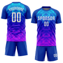 Load image into Gallery viewer, Custom Royal White Light Blue-Hot Pink Sublimation Soccer Uniform Jersey