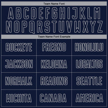 Load image into Gallery viewer, Custom Navy Gray Pinstripe Fade Fashion Sublimation Soccer Uniform Jersey