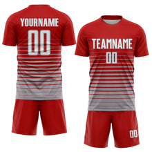 Load image into Gallery viewer, Custom Red White-Gray Pinstripe Fade Fashion Sublimation Soccer Uniform Jersey