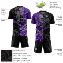 Load image into Gallery viewer, Custom Graffiti Pattern Black Purple-Gray Scratch Sublimation Soccer Uniform Jersey