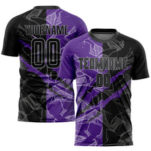 Load image into Gallery viewer, Custom Graffiti Pattern Black Purple-Gray Scratch Sublimation Soccer Uniform Jersey