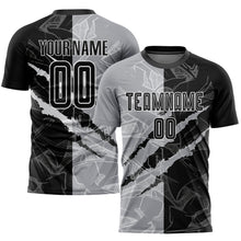 Load image into Gallery viewer, Custom Graffiti Pattern Black-Gray Scratch Sublimation Soccer Uniform Jersey