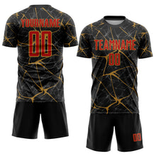 Load image into Gallery viewer, Custom Black Red-Old Gold Sublimation Soccer Uniform Jersey