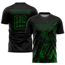 Load image into Gallery viewer, Custom Black Grass Green Sublimation Soccer Uniform Jersey