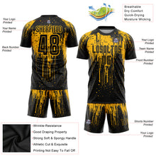 Load image into Gallery viewer, Custom Gold Black Sublimation Soccer Uniform Jersey
