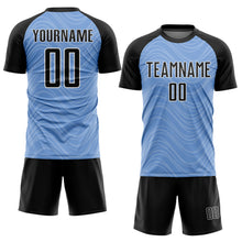 Load image into Gallery viewer, Custom Light Blue Black-White Wavy Lines Sublimation Soccer Uniform Jersey