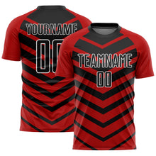 Load image into Gallery viewer, Custom Black Red-White Arrow Shapes Sublimation Soccer Uniform Jersey