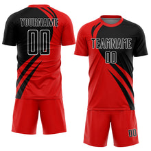 Load image into Gallery viewer, Custom Red Black-White Curve Lines Sublimation Soccer Uniform Jersey