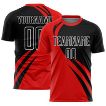 Load image into Gallery viewer, Custom Red Black-White Curve Lines Sublimation Soccer Uniform Jersey