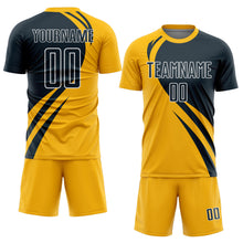 Load image into Gallery viewer, Custom Gold Navy-White Curve Lines Sublimation Soccer Uniform Jersey