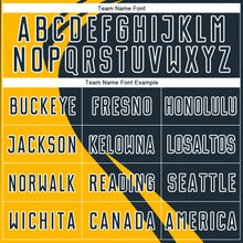 Load image into Gallery viewer, Custom Gold Navy-White Curve Lines Sublimation Soccer Uniform Jersey