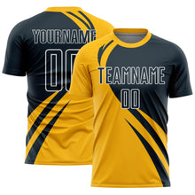 Load image into Gallery viewer, Custom Gold Navy-White Curve Lines Sublimation Soccer Uniform Jersey