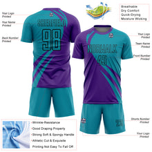 Load image into Gallery viewer, Custom Purple Teal-Black Curve Lines Sublimation Soccer Uniform Jersey
