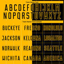 Load image into Gallery viewer, Custom Gold Black Pinstripe Split Fashion Sublimation Soccer Uniform Jersey