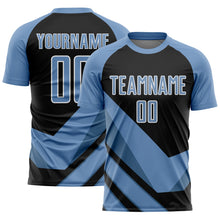 Load image into Gallery viewer, Custom Light Blue Black-White Arrow Shapes Sublimation Soccer Uniform Jersey