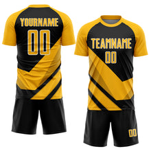 Load image into Gallery viewer, Custom Gold Black-White Arrow Shapes Sublimation Soccer Uniform Jersey