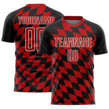 Load image into Gallery viewer, Custom Black Red-White Rhombus Print Sublimation Soccer Uniform Jersey