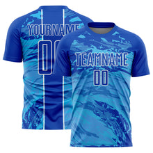 Load image into Gallery viewer, Custom Thunder Blue Sky Blue-White Abstract Fluid Sublimation Soccer Uniform Jersey