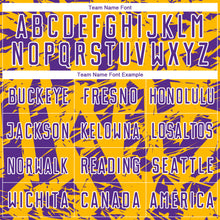 Load image into Gallery viewer, Custom Purple Gold-White Irregular Shapes Sublimation Soccer Uniform Jersey