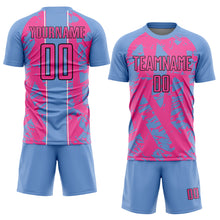 Load image into Gallery viewer, Custom Light Blue Pink-White Irregular Shapes Sublimation Soccer Uniform Jersey