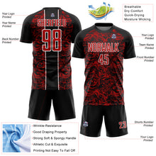 Load image into Gallery viewer, Custom Black Red-White Abstract Fluid Sublimation Soccer Uniform Jersey