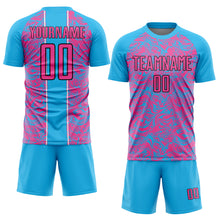 Load image into Gallery viewer, Custom Sky Blue Pink-Black Abstract Fluid Sublimation Soccer Uniform Jersey