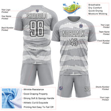 Load image into Gallery viewer, Custom Gray White-Black Pinstripe Sublimation Soccer Uniform Jersey