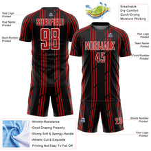 Load image into Gallery viewer, Custom Black Red-White Pinstripe Sublimation Soccer Uniform Jersey