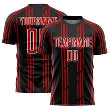 Load image into Gallery viewer, Custom Black Red-White Pinstripe Sublimation Soccer Uniform Jersey