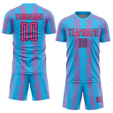 Load image into Gallery viewer, Custom Sky Blue Pink-Black Pinstripe Sublimation Soccer Uniform Jersey