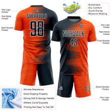 Load image into Gallery viewer, Custom Orange Navy-White Gradient Arrow Sublimation Soccer Uniform Jersey