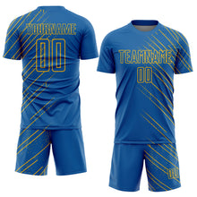 Load image into Gallery viewer, Custom Blue Gold Lines Sublimation Soccer Uniform Jersey