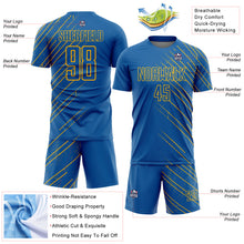 Load image into Gallery viewer, Custom Blue Gold Lines Sublimation Soccer Uniform Jersey
