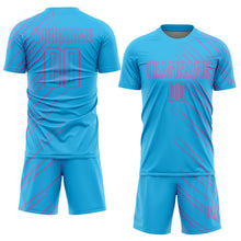 Load image into Gallery viewer, Custom Sky Blue Pink Lines Sublimation Soccer Uniform Jersey