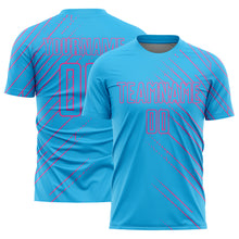Load image into Gallery viewer, Custom Sky Blue Pink Lines Sublimation Soccer Uniform Jersey