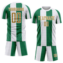 Load image into Gallery viewer, Custom White Old Gold-Kelly Green Sublimation Soccer Uniform Jersey